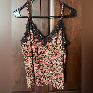 BP Floral Cami with Black Lace Trim